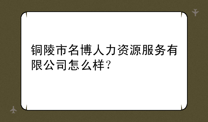铜陵市名博人力资源服务有限公司怎么样？